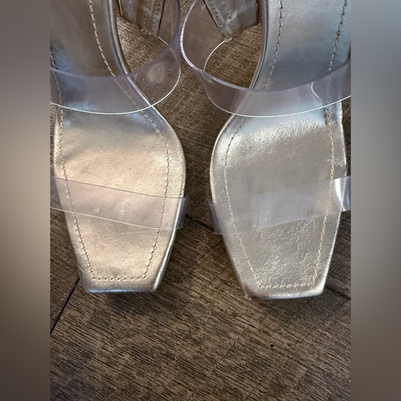Schutz Clear Double Strap Bamboo Heel Sandals, Metallic Gold, 8.5, Worn Once! - Picture 2 of 9
